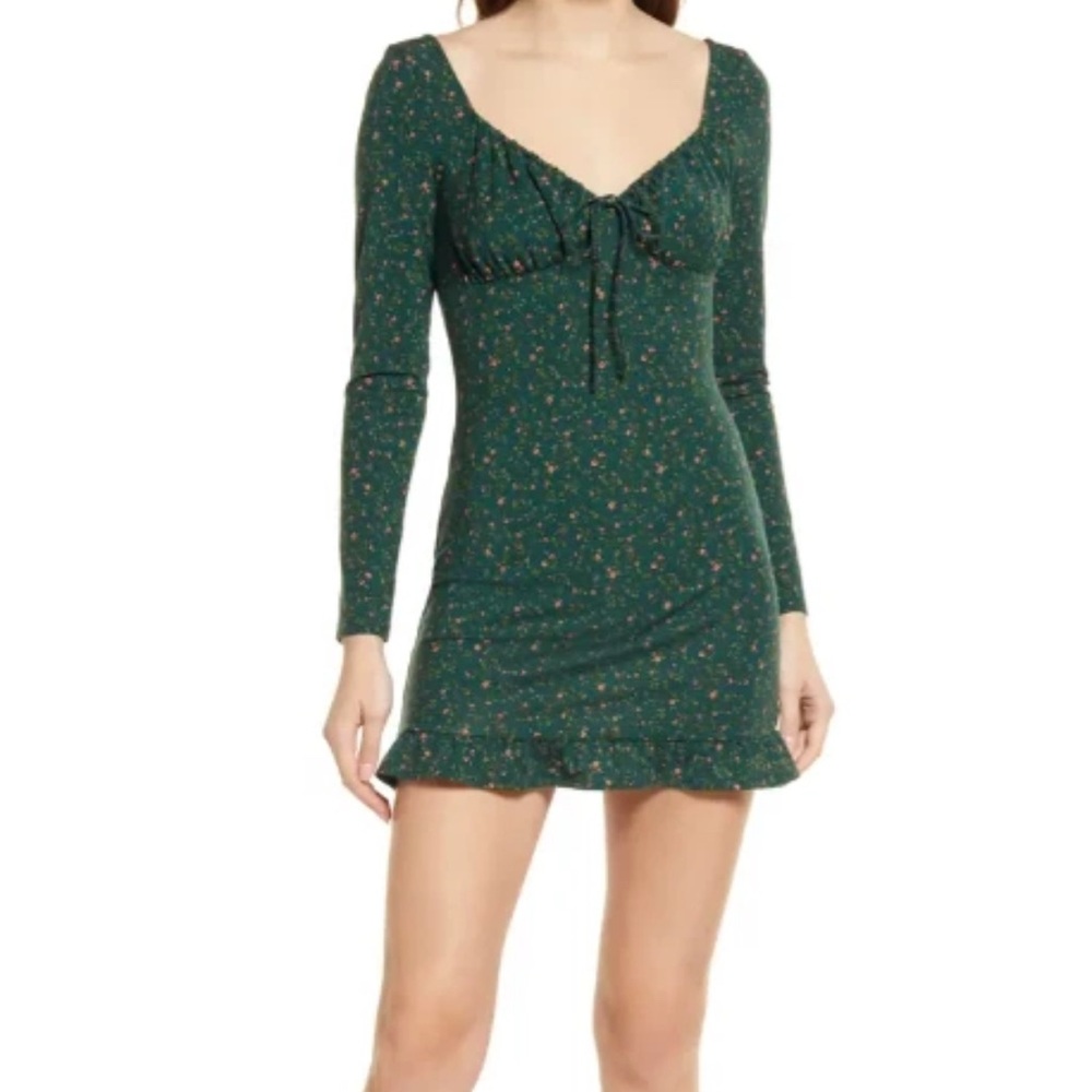Reformation Anjeline Long Sleeve Floral Knit Mini Dress | Sweetheart Tie Neck